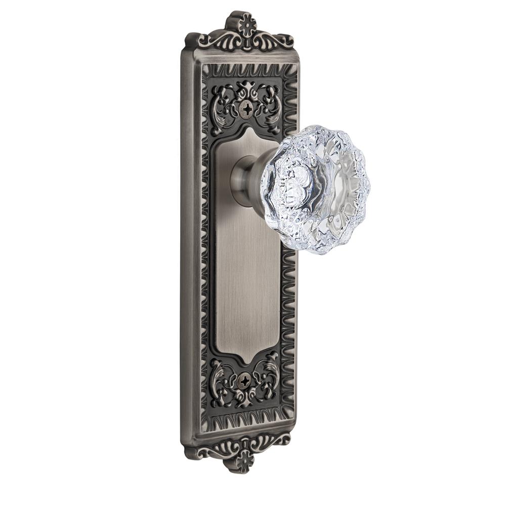 Grandeur by Nostalgic Warehouse WINFON Privacy Knob - Windsor Plate with Fontainebleau Crystal Knob in Antique Pewter